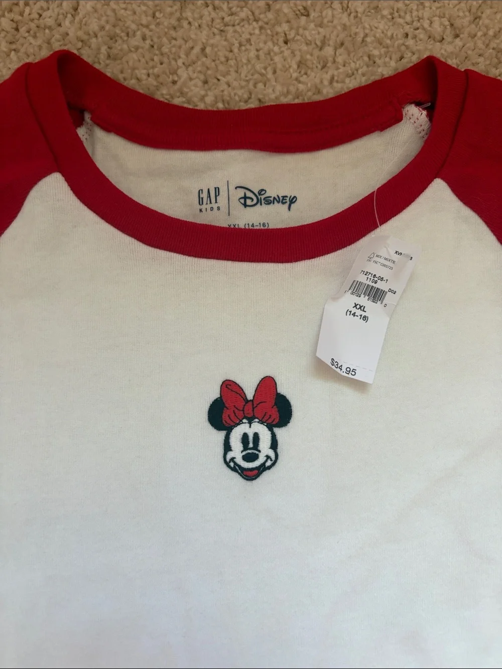 Girls Disney Red & White Minnie Raglan Long Sleeve Tee